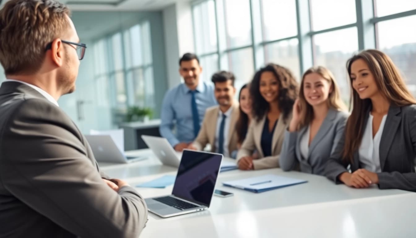 Headhunter Schweiz bei einem Meeting mit Kandidaten in einer modernen Büroumgebung.