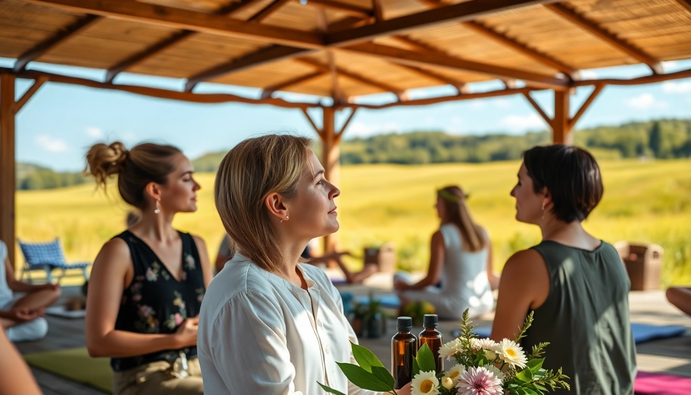 Heiler Seminar Live mit Teilnehmern, die an einer entspannten Wellness-Retreat-Veranstaltung teilnehmen.