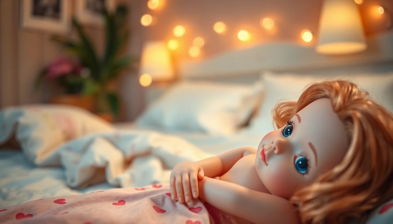 Selbstbewusste Love Dolls lächeln in einem einladenden Schlafzimmer.