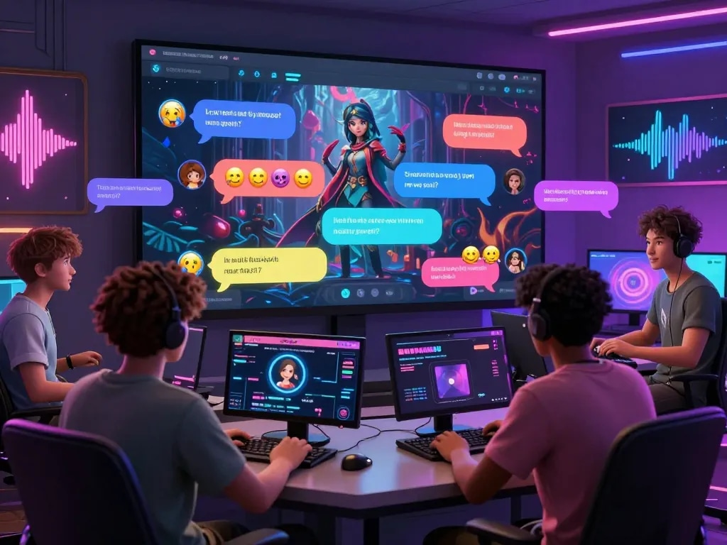 NSFW chat bot interaction in a lively virtual chat room with diverse avatars and playful emojis.