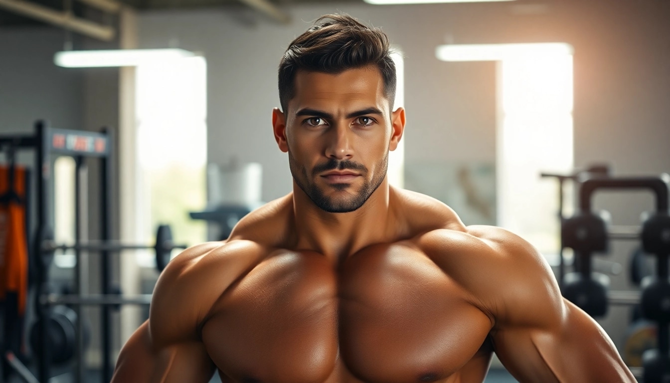 Sustanon kaufen für Muskelaufbau: Athlet im Fitnessstudio mit Gewichten.