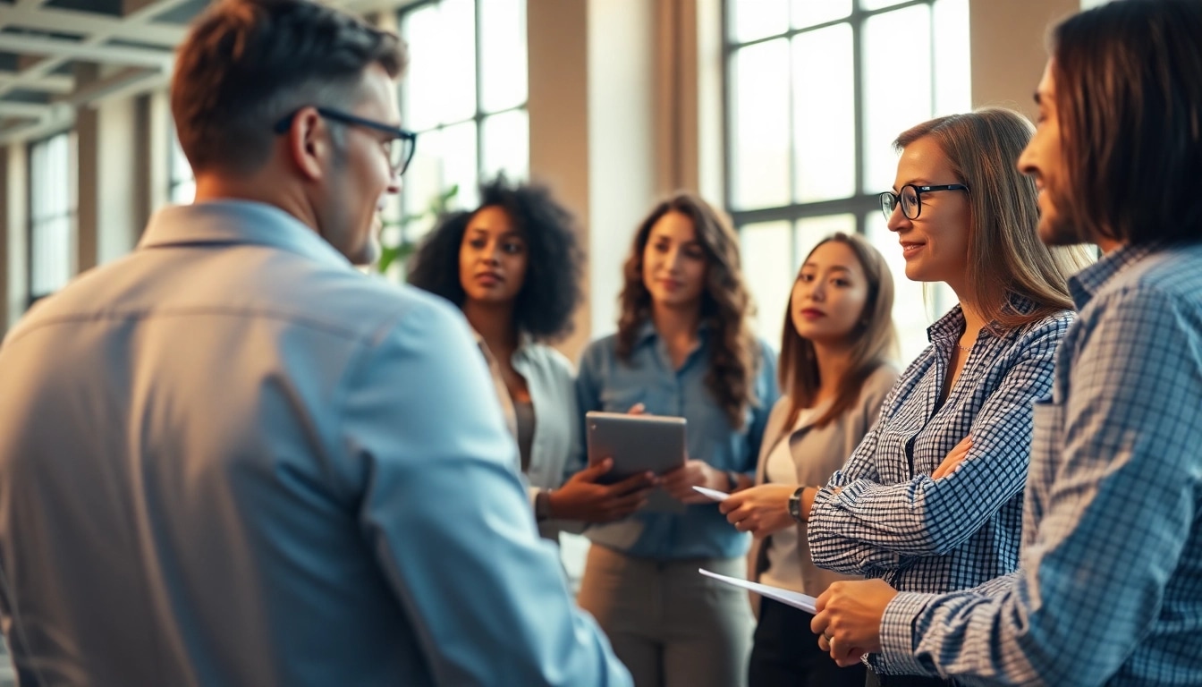 Headhunter Ingenieure consulting with a diverse team in a modern office setting.