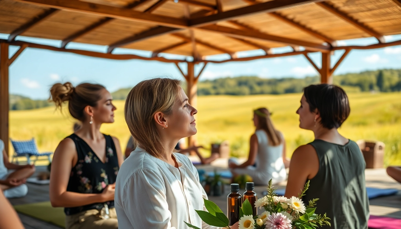 Heiler Seminar Live mit Teilnehmern, die an einer entspannten Wellness-Retreat-Veranstaltung teilnehmen.