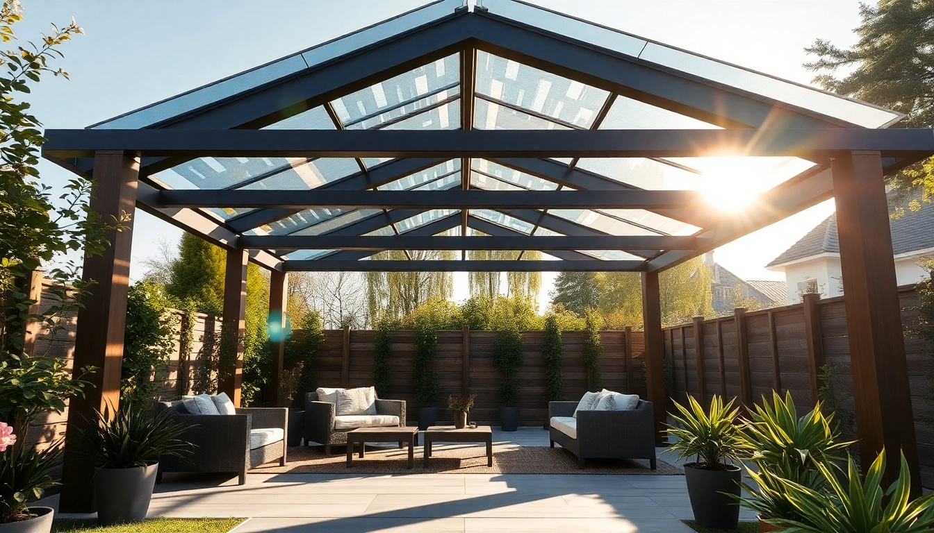 Hier klicken und informieren ueber modernem Terrassenueberdachung im ruhigen ungarischen Garten.