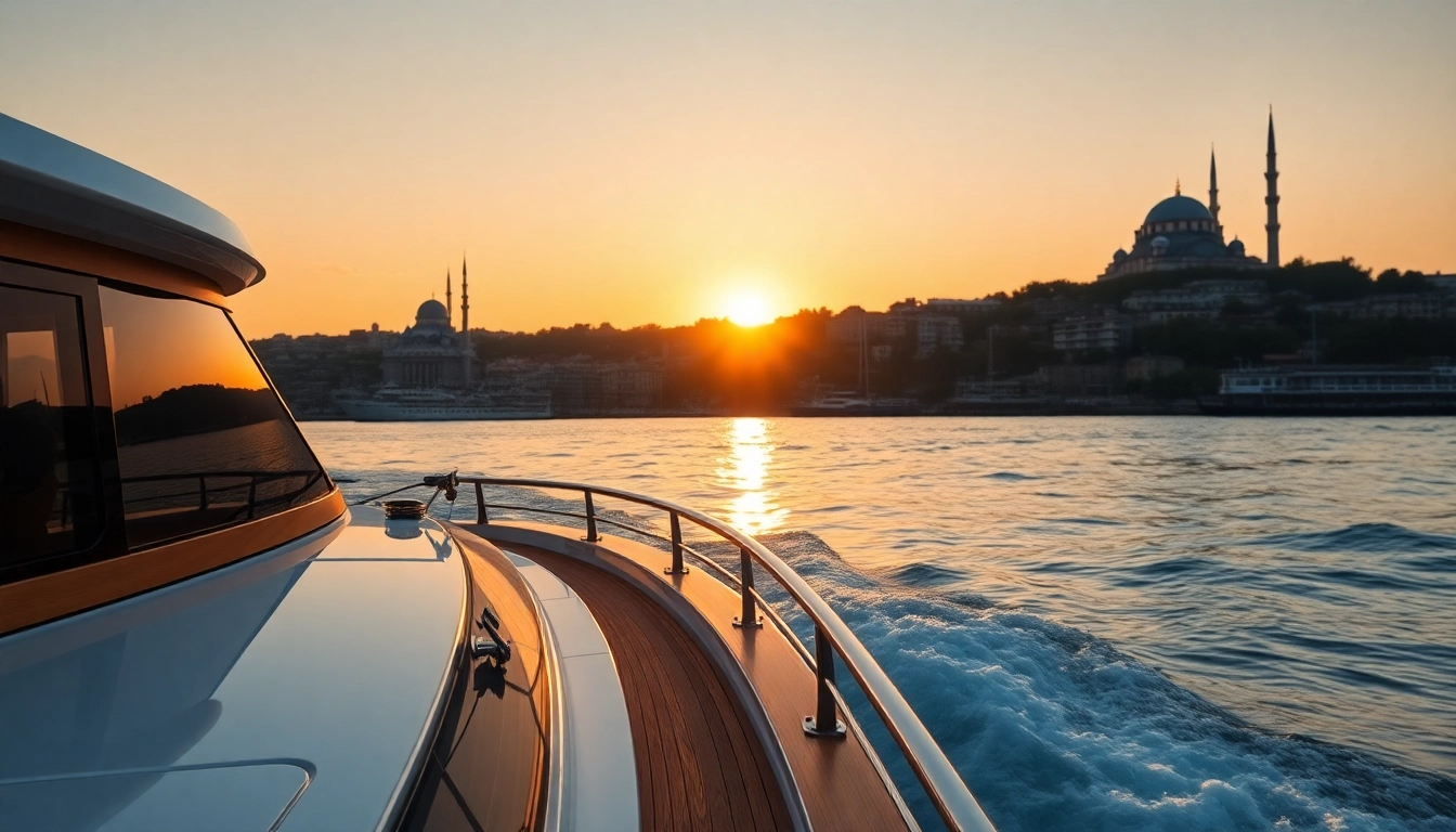 Genießen Sie die atemberaubenden Istanbul Bosphorus cruises auf einem luxuriösen Boot mit historischem Skyline-Hintergrund.
