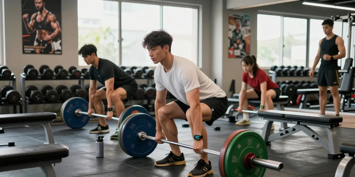 Im Anabolika Shop athletische Person beim Gewichtheben, motivierende Atmosphäre im Fitnessstudio mit modernem Equipment.