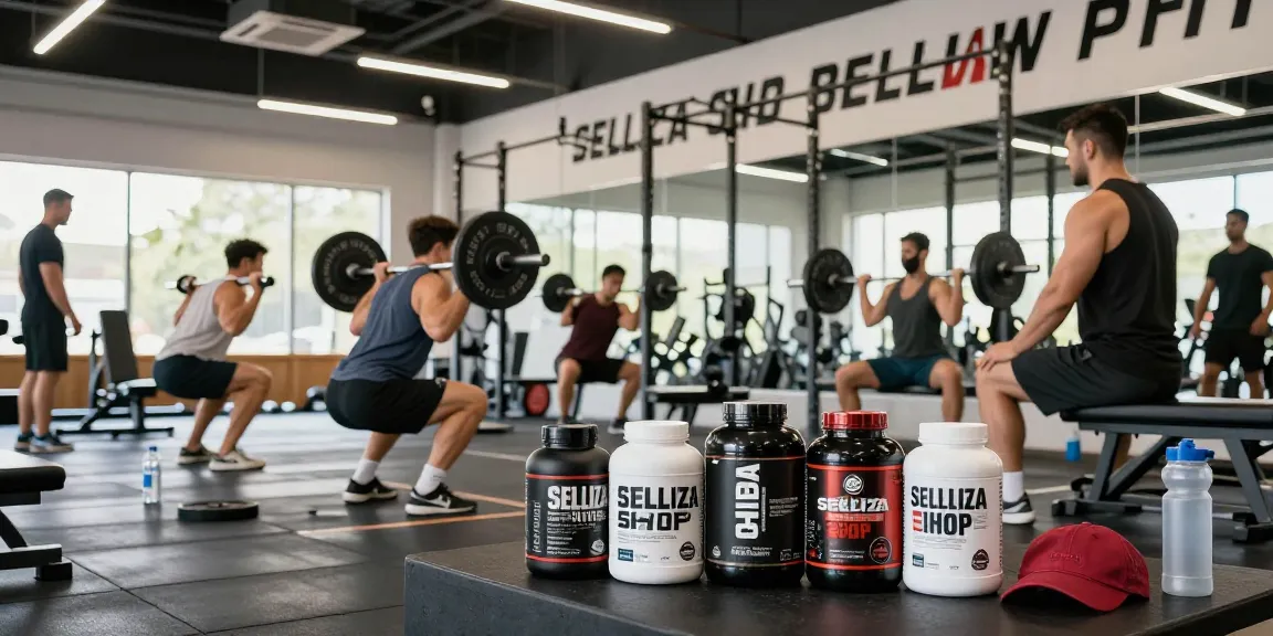 Personen im Fitnessstudio während des Trainings, die Produkte von Selliza Shop nutzen.