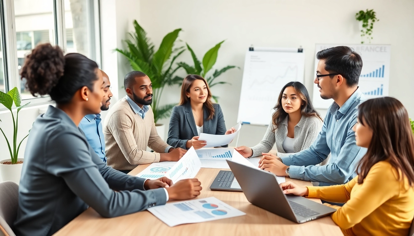 Geld leihen: Finanzberatung für verschiedene Menschen in einem modernen Büro mit Dokumenten.