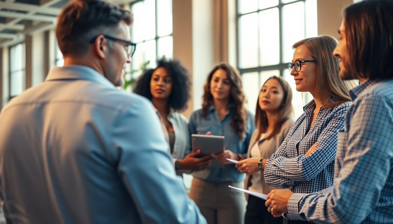 Headhunter Ingenieure consulting with a diverse team in a modern office setting.