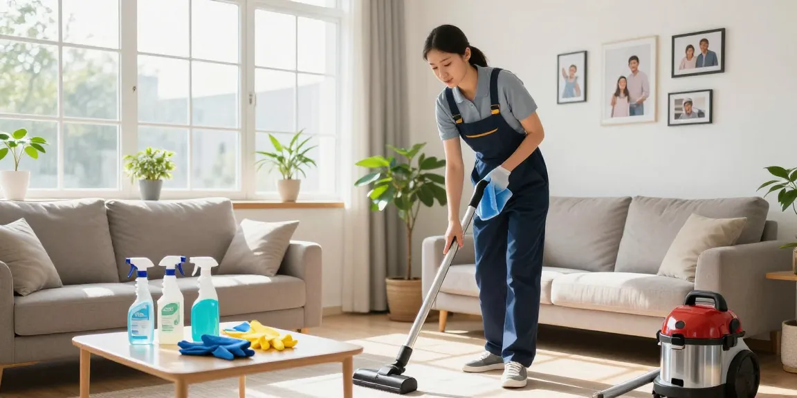 Professional cleaning service in action showcasing reinigungsdienst bern with eco-friendly supplies in a bright living room.