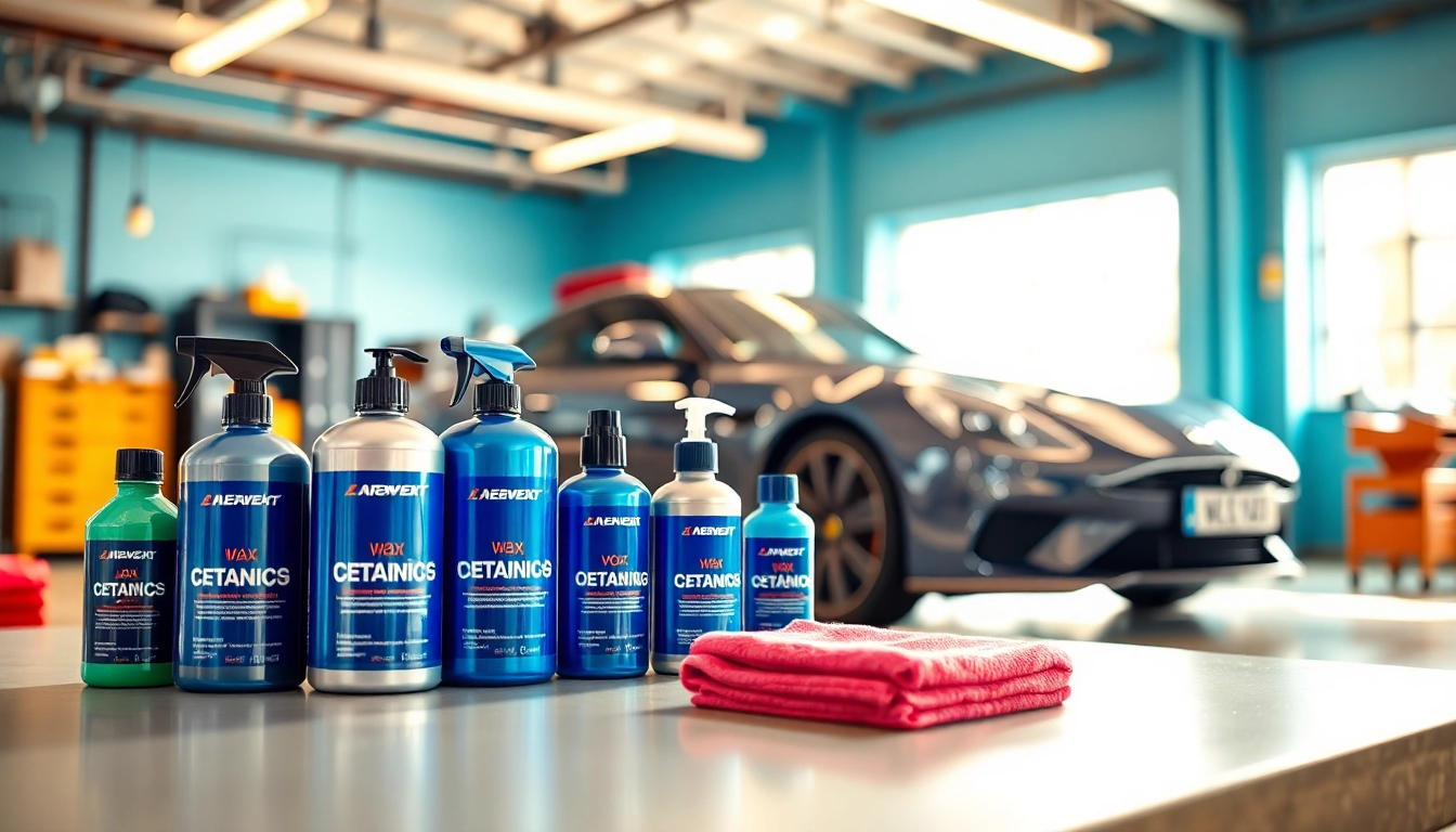 Autopflege Shop mit hochwertigen Produkten in einem professionellen Werkstattsetting.