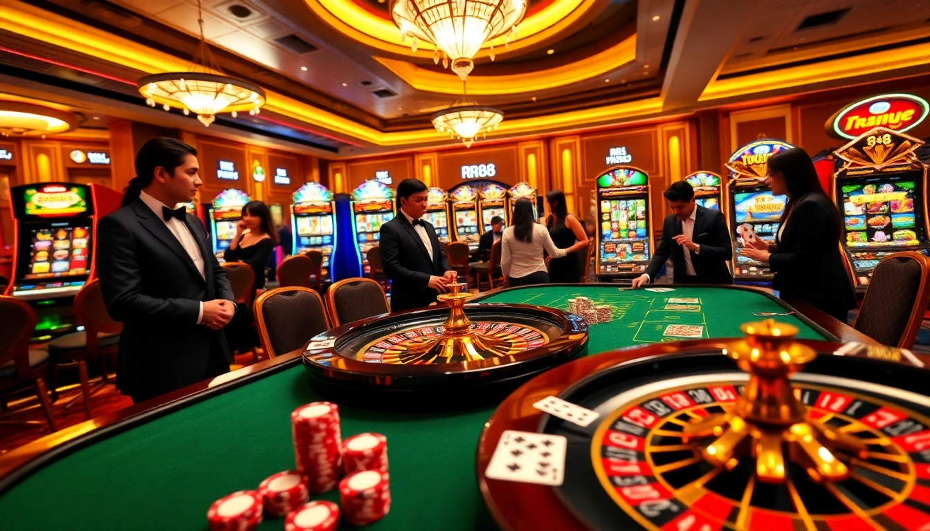 RR88 players engaging with vibrant casino tables and exciting gameplay experiences.
